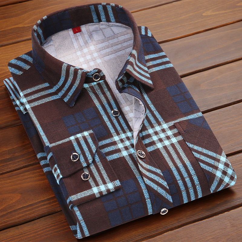 Men's Business Commute Plaid Long-Sleeve Shirt