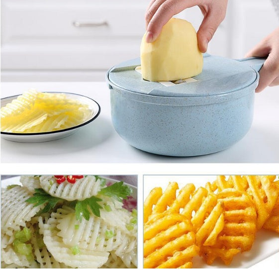 Rebanador de mandolina 8 en 1, rebanador de verduras, pelador de patatas, rallador de zanahoria y cebolla con colador, cortador de verduras, accesorios de cocina