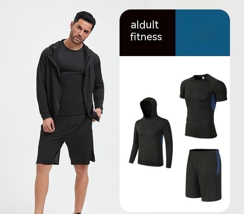 Traje de fitness para hombre, para correr por la mañana, por la noche, deportivo, de secado rápido, de cinco piezas, mallas, baloncesto, ropa de entrenamiento al por mayor