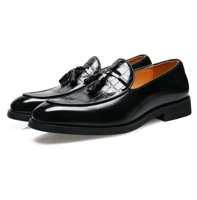 Zapatos de cuero sin cordones estilo británico, de vestir-casual, con punta en punta para hombre