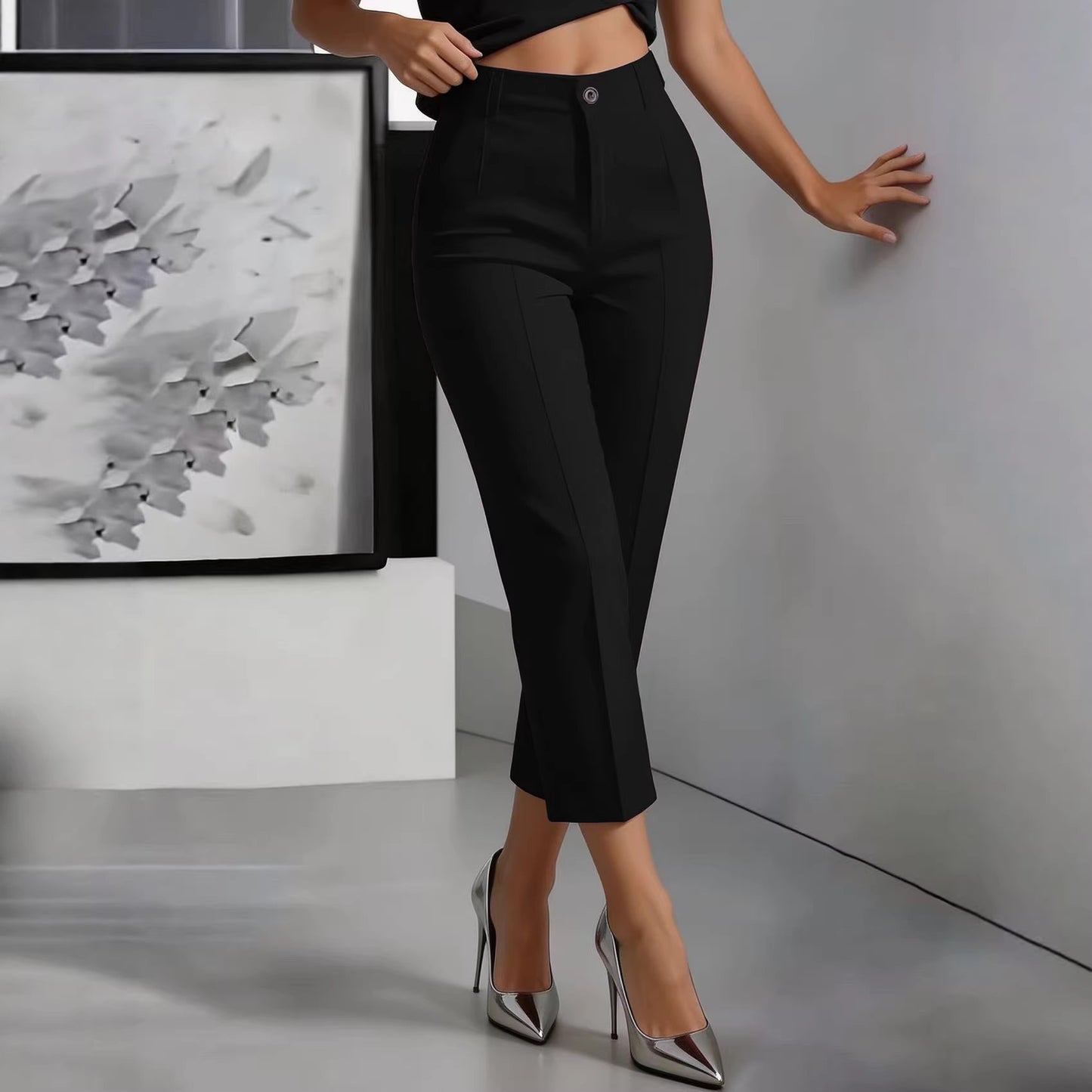 Women's High-Waisted Drapey Straight-Leg Pants