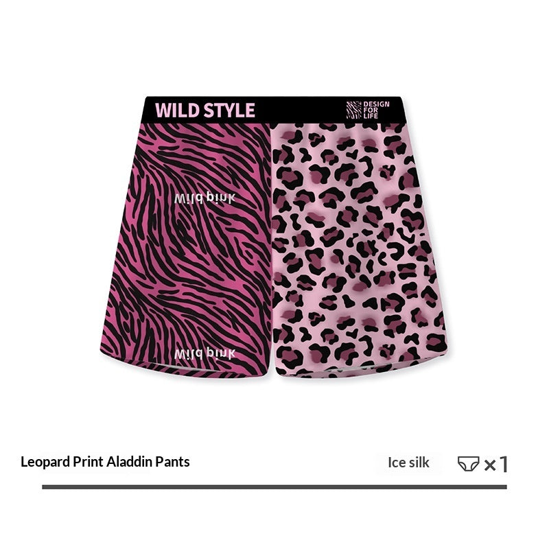 Pantalones Aloha de seda helada con estampado de leopardo para hombre con diseño estampado para usar en casa