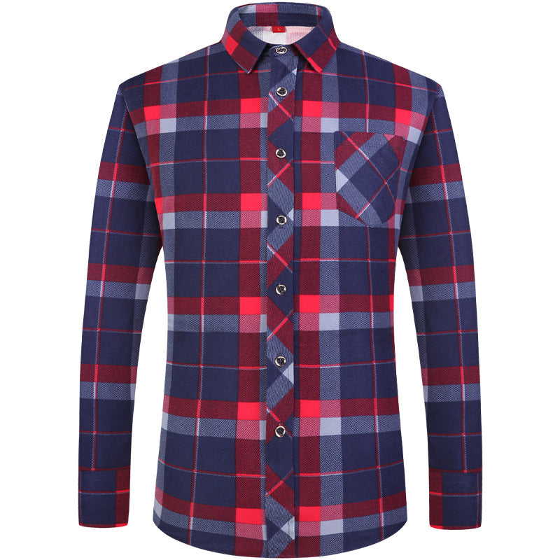 Men's Business Commute Plaid Long-Sleeve Shirt