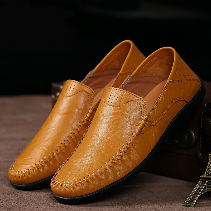 Zapatos de cuero casuales para hombre, ligeros y versátiles, de estilo británico con puntera redonda