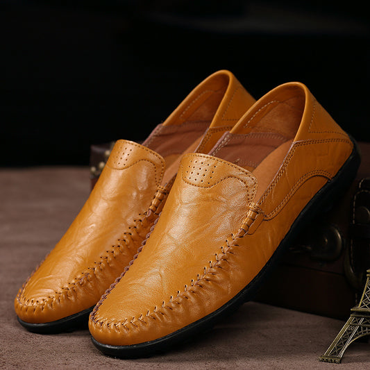 Zapatos de cuero casuales para hombre, ligeros y versátiles, de estilo británico con puntera redonda