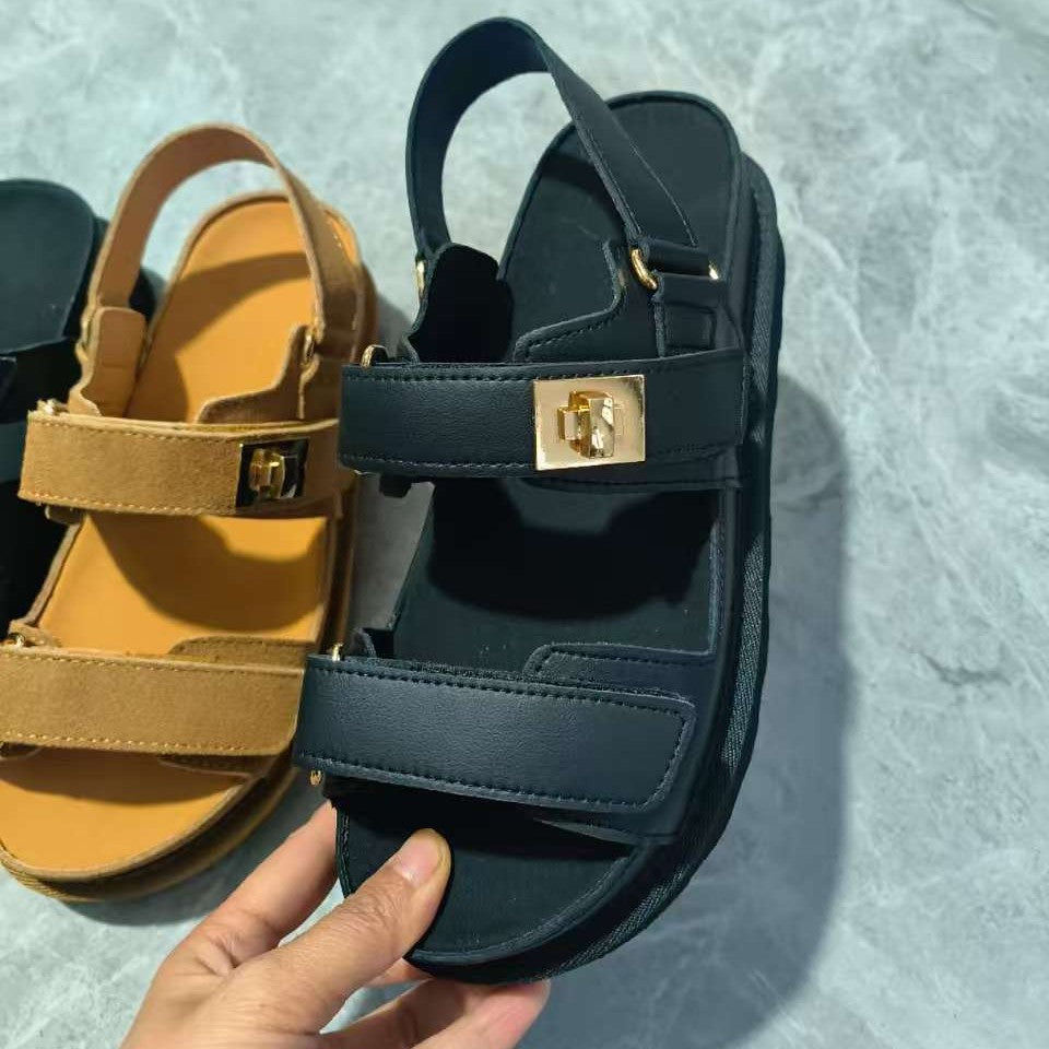 Sandalias de plataforma de talla grande Sandalias romanas de exterior de velcro de gamuza para mujer