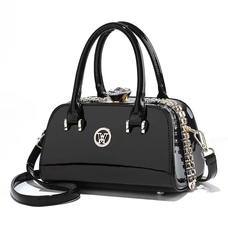 Bolso de mujer elegante y sencillo con adornos de diamantes de cuero brillante, embrague de noche multifuncional