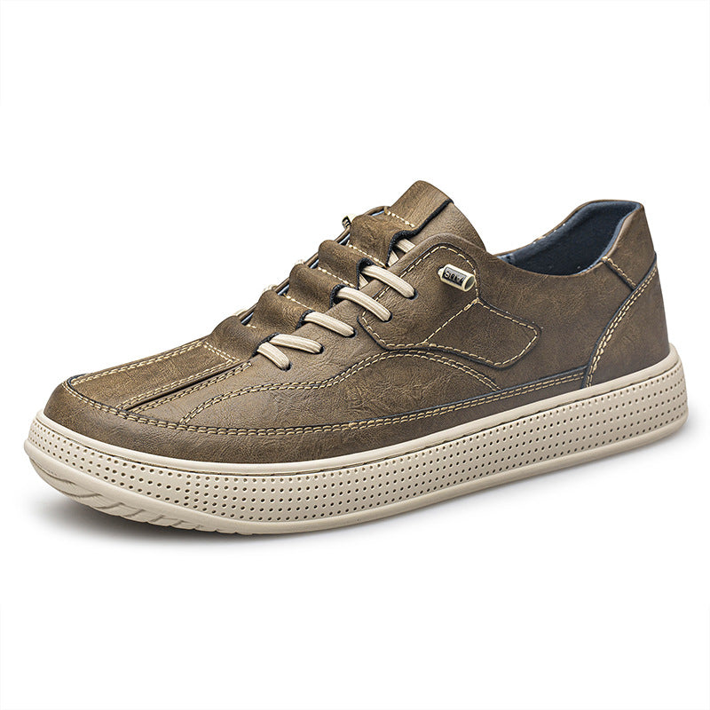 Zapatos Casuales Transpirables de Skateboard con Superficie de Piel de Vaca de Punta Redonda para Hombre