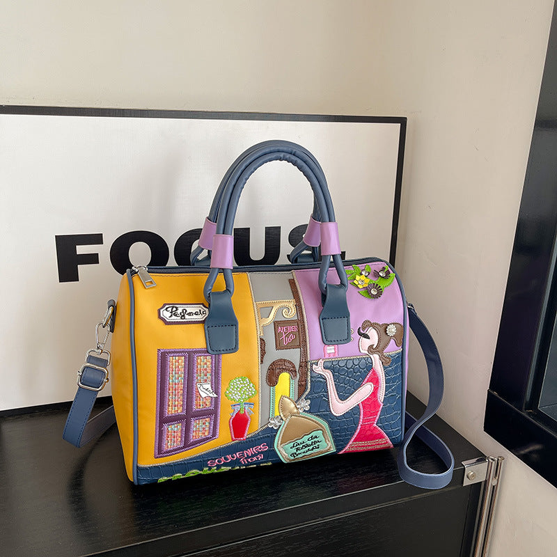 Bolso Boston Premium de Alta Capacidad con Diseño de Parches Bordados