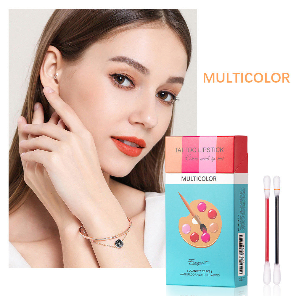 Set de 20 labiales con hisopo de algodón para exteriores, labiales portátiles, estuche cosmético impermeable, labial líquido de larga duración con forma de cigarrillo