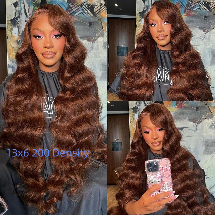 Pelucas de cabello humano con encaje frontal ondulado marrón
