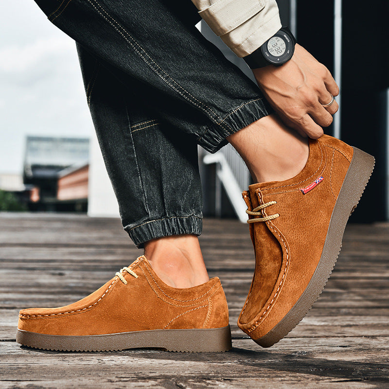 Zapatillas de cuero estilo británico de gamuza para viajes con versatilidad al aire libre