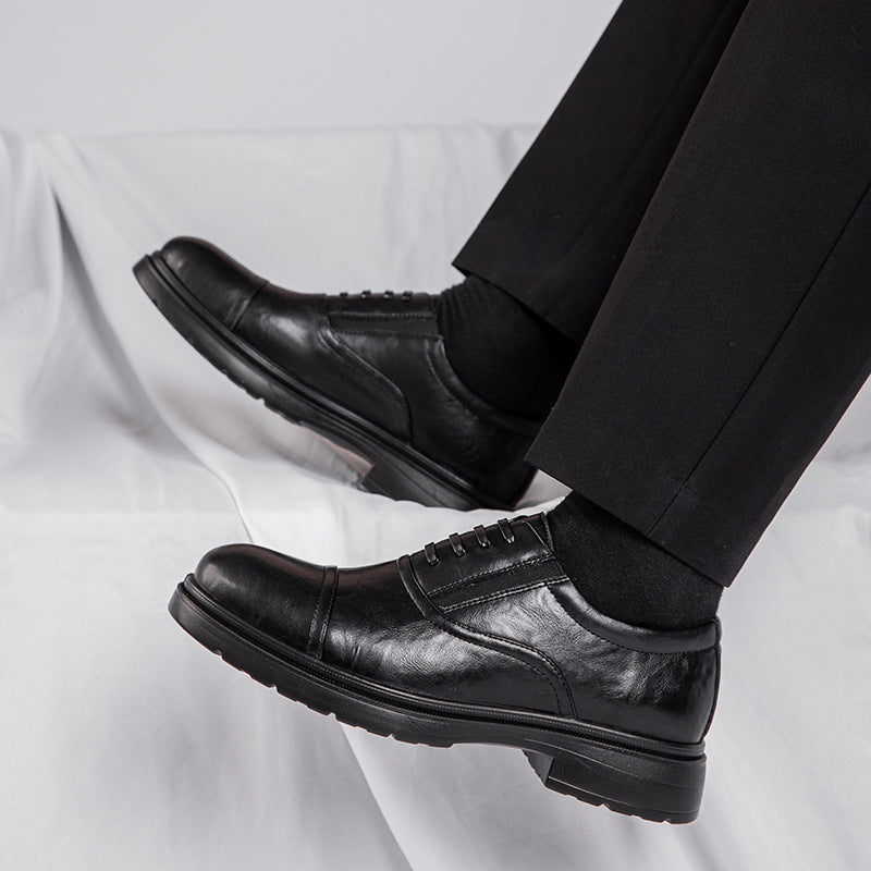 Zapatos de cuero genuino para hombre, informales, de fondo suave, superaltos