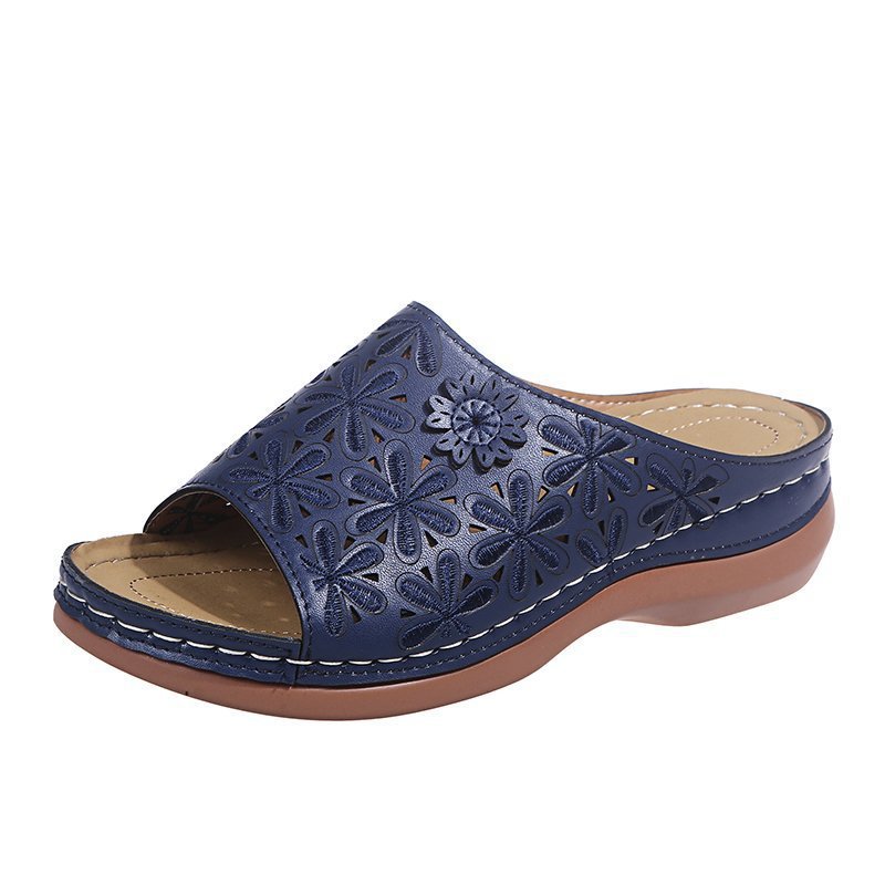 Sandalias de cuña huecas con boca de pez y flores, sandalias y zapatillas para mujer