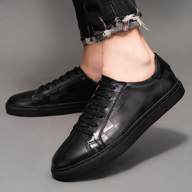 Zapatos Blancos Transpirables de Primavera de Piel de Vaca de Primera Capa con Cuadros Blancos