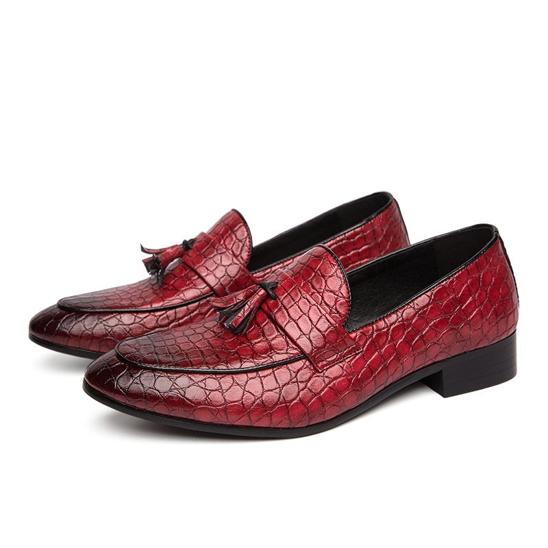 Zapatos de hombre elegantes de cuero transpirable con puntera puntiaguda y borlas