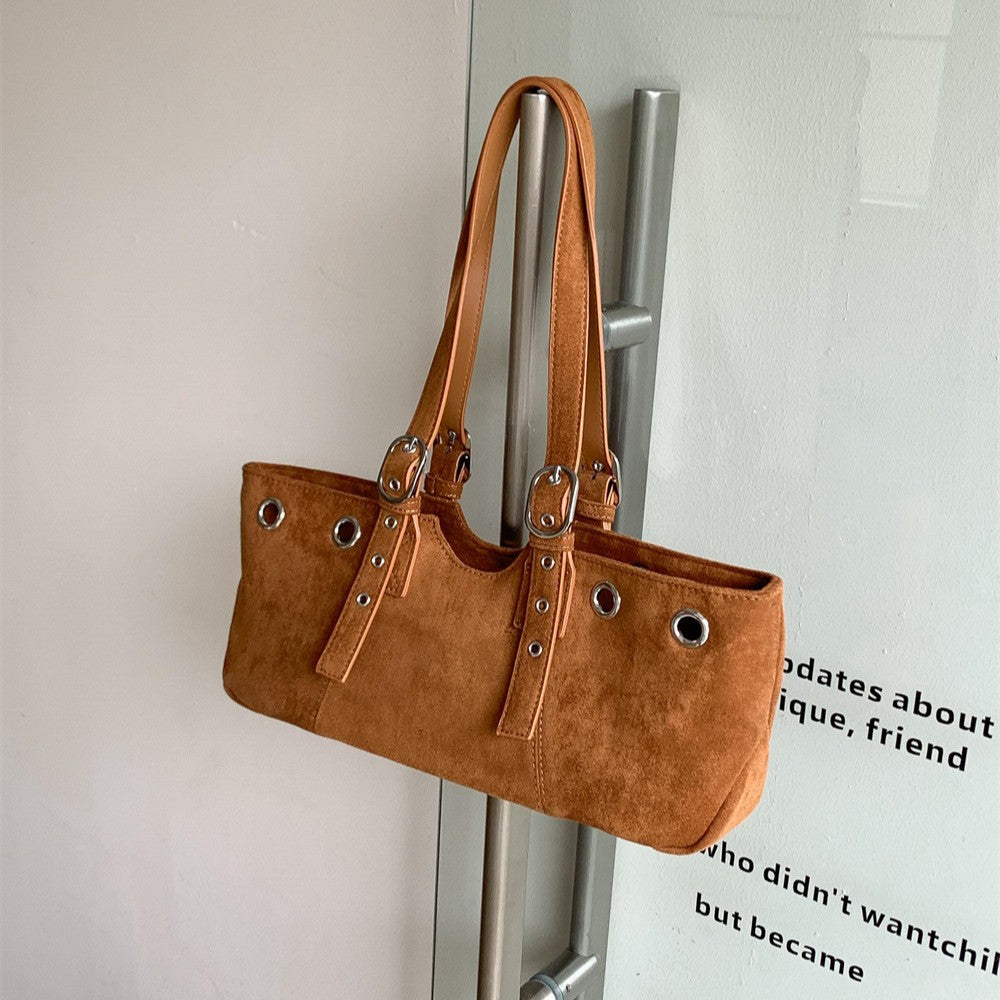 Bolso de hombro de mano de gamuza retro suave para mujer