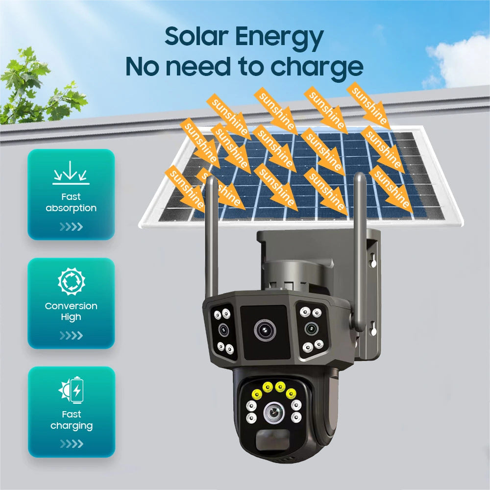 Cámara de vigilancia panorámica solar para exteriores