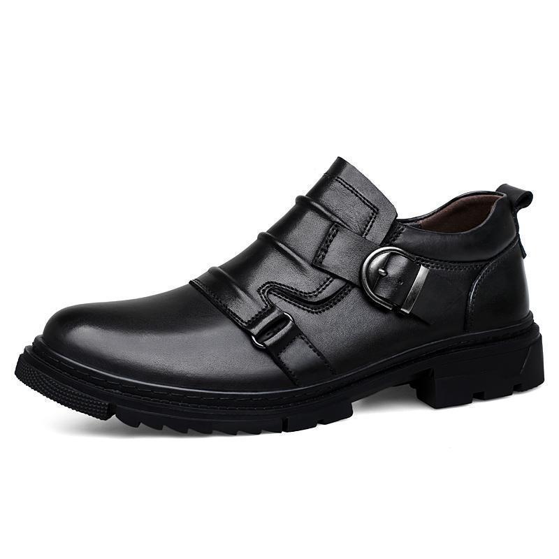Zapatos de Cuero Genuino de Hombre Versátiles de Suela Gruesa Hechos de Piel de Vacuno de Grano Completo