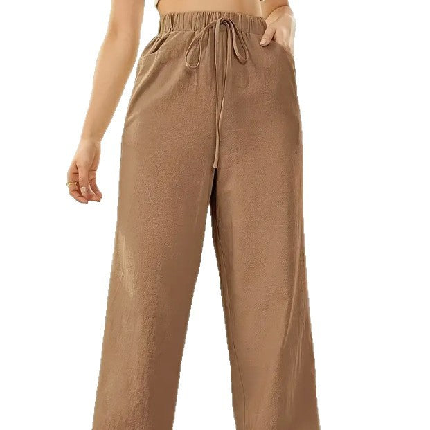 Elastic-waist Casual Solid-color Trousers