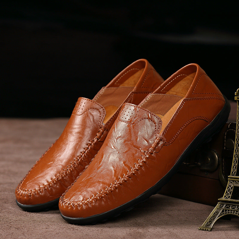 Zapatos de cuero casuales para hombre, ligeros y versátiles, de estilo británico con puntera redonda