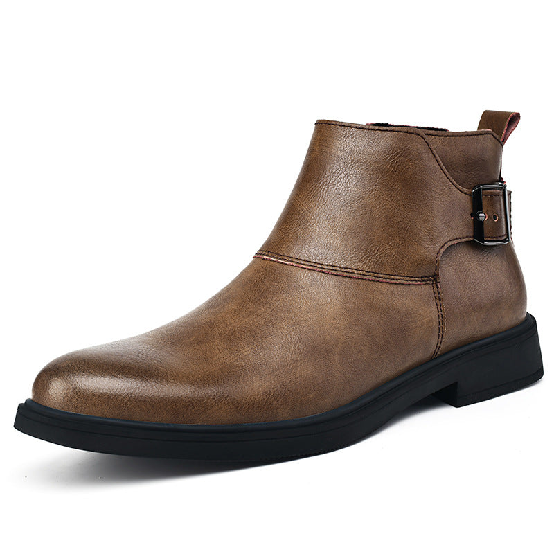 Botines de cuero estilo británico con cremallera y caña alta
