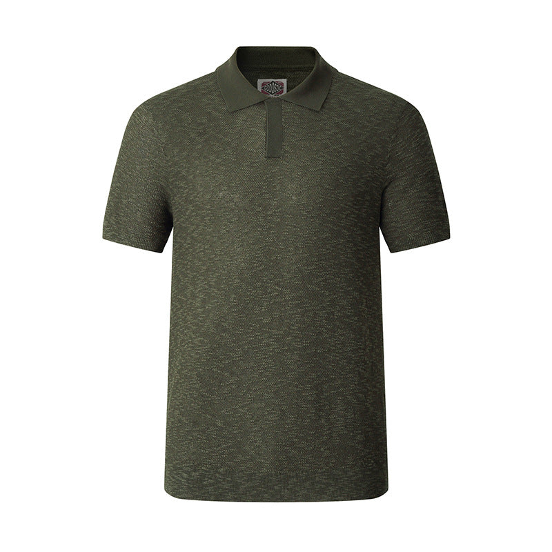 Textured Knit Short-sleeve Mens Slim-fit Business Polo Shirt In Ice Silk