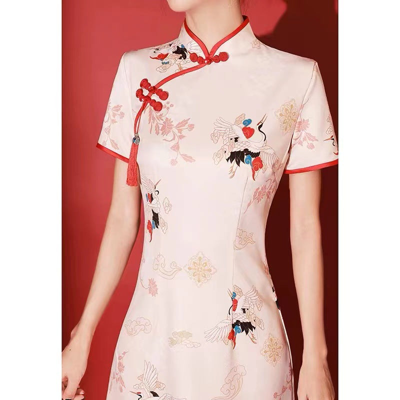 Vestido corto de dama de honor estilo cheongsam de moda nacional mejorado
