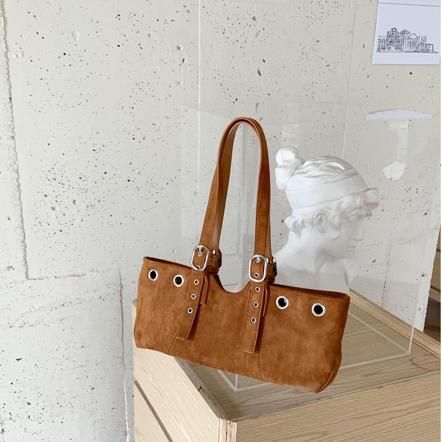 Bolso de hombro de mano de gamuza retro suave para mujer