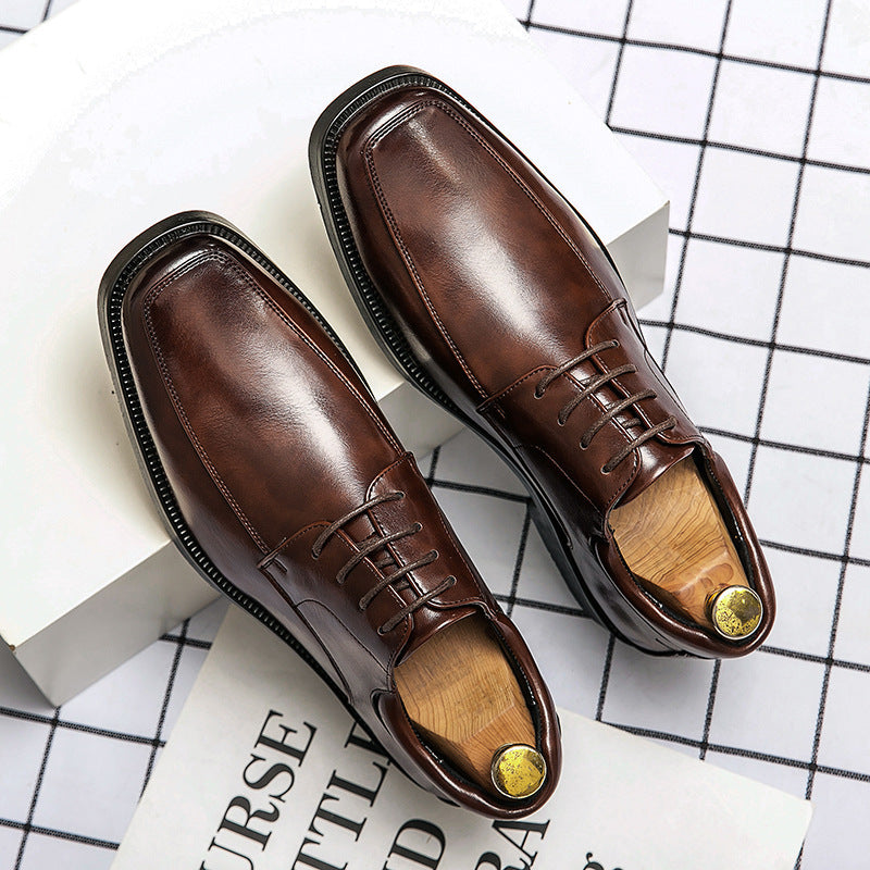 Zapatos de Cuero de Moda Casual de Negocios de Punta Cuadrada de Caña Baja para Hombres