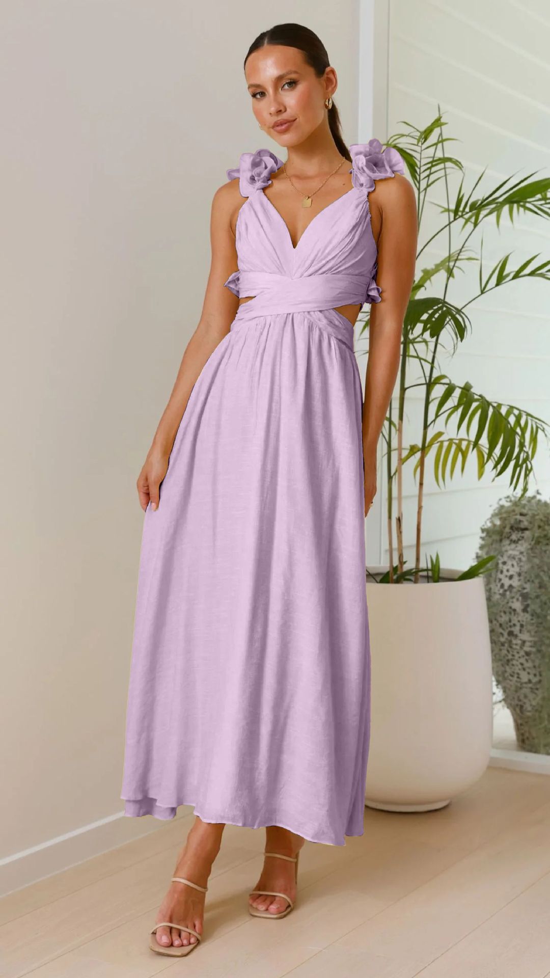 Vestido de chifón floral sin espalda con tirantes cruzados