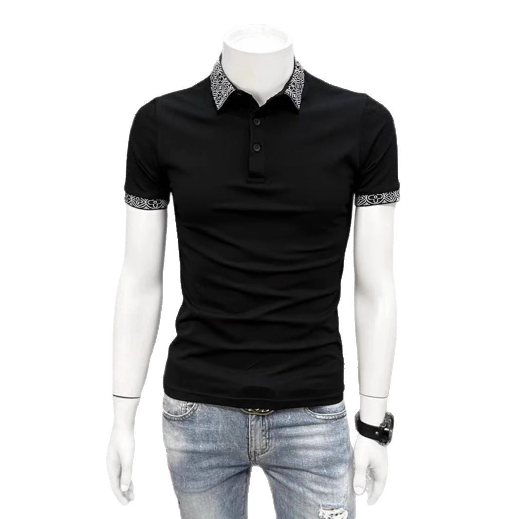 Patterned Collar Slim-fit Fashionable Collared T-shirt