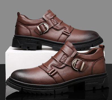 Zapatos de Cuero Genuino de Hombre Versátiles de Suela Gruesa Hechos de Piel de Vacuno de Grano Completo