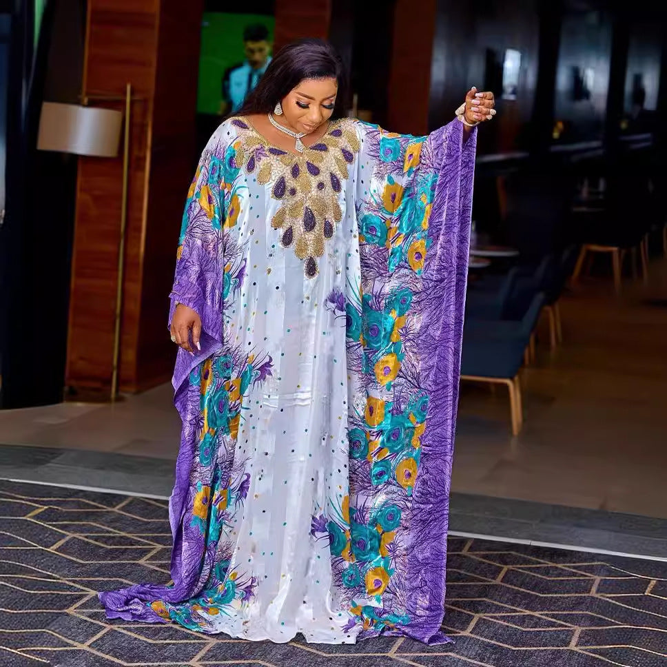 Middle East Sequined Printed Chiffon Loose Robe For Women