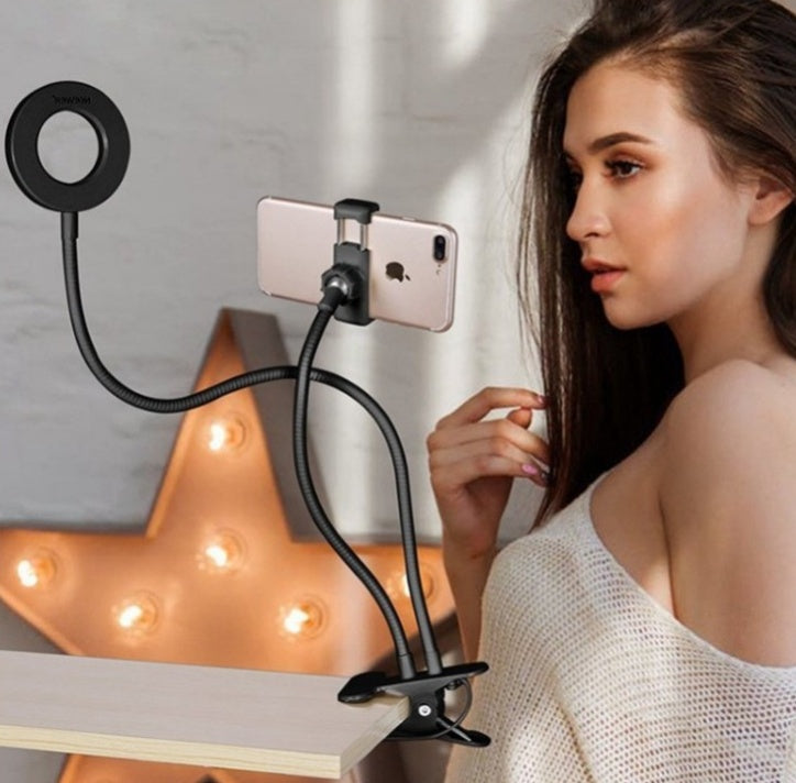 Anillo de luz LED para selfies para transmisión en vivo, luz de maquillaje ajustable con soporte de 8 cm