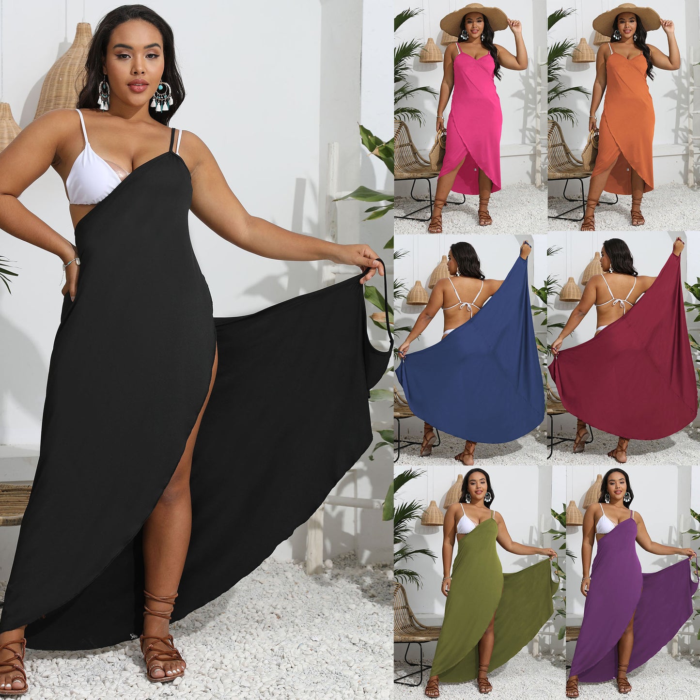 Vestido de mujer de una pieza, irregular, para playa, de varias formas de uso, con tiras cruzadas