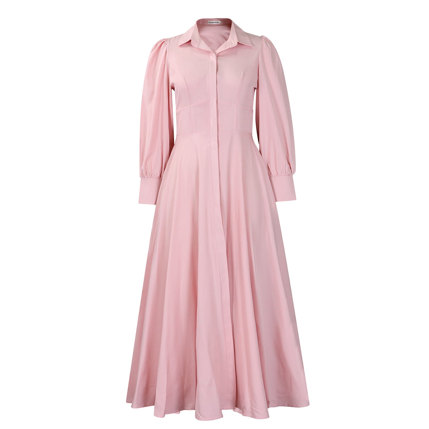 Women's Elegant Long Sleeve Big Hem Shirt Solid Color Dress