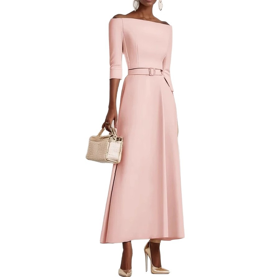 Solid Color Fashion Temperament Waist-controlled Off-shoulder Dress For Women