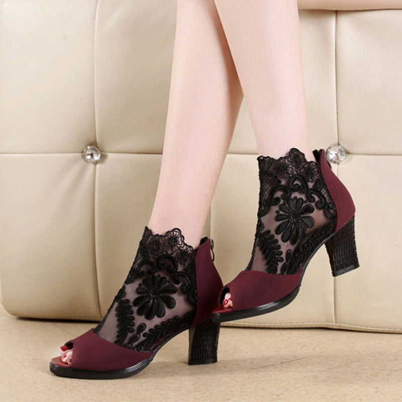 Gauze lace lady's sandals