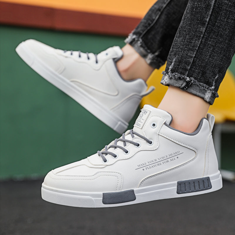Zapatillas deportivas altas de piel con paneles, a la moda y versátiles