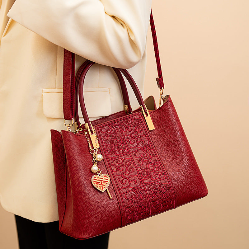 Bolso tote bordado rojo de gran capacidad