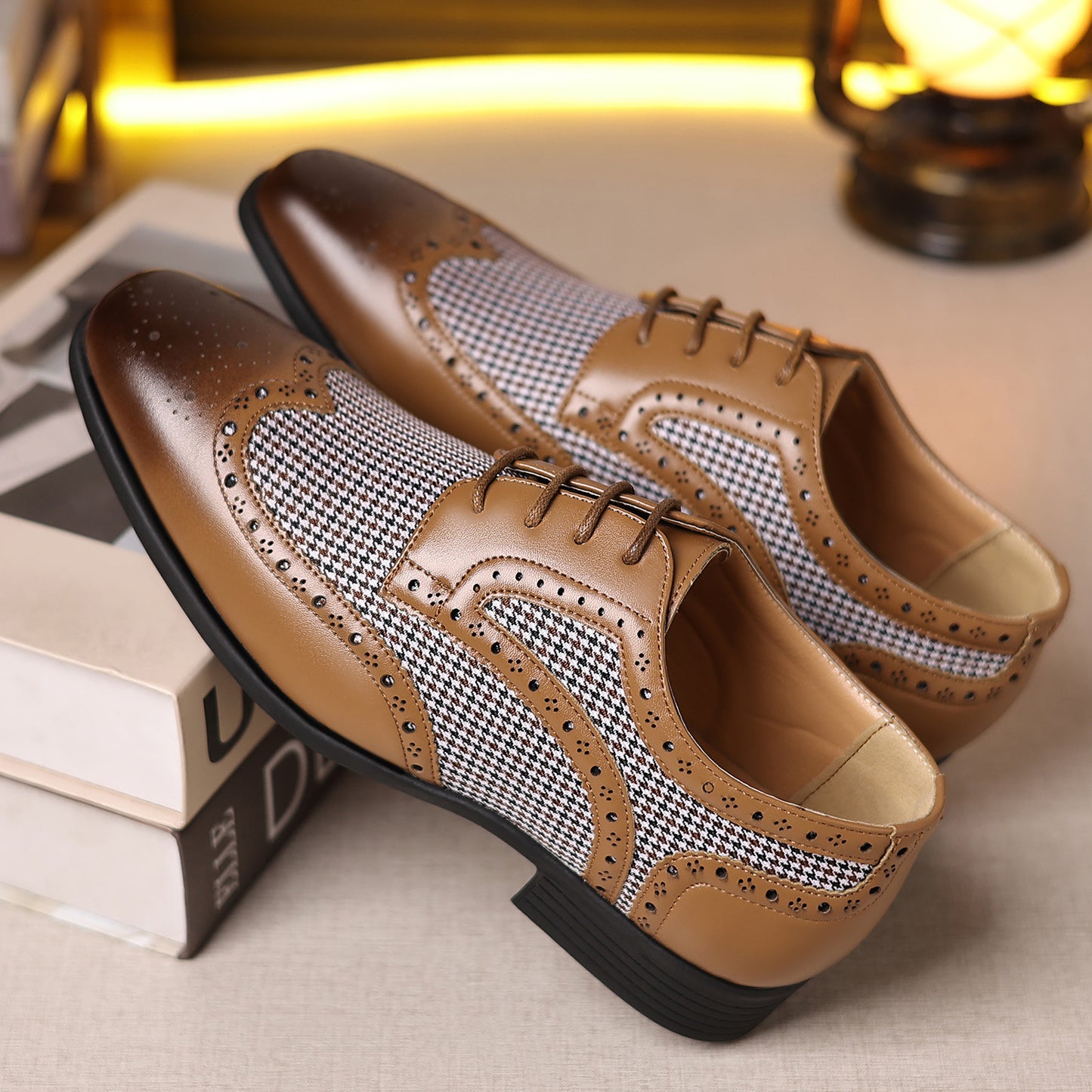 Zapatos de imitación pata de gallo para hombre, zapatos casuales de cuero