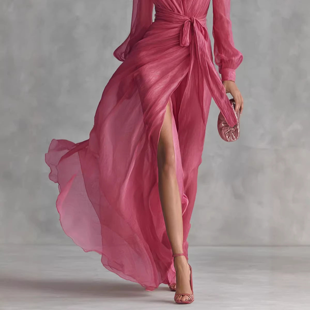 Casual Court-Style V-Neck Lace-Up Puff-Sleeve Dress - DRESS WELL STORE