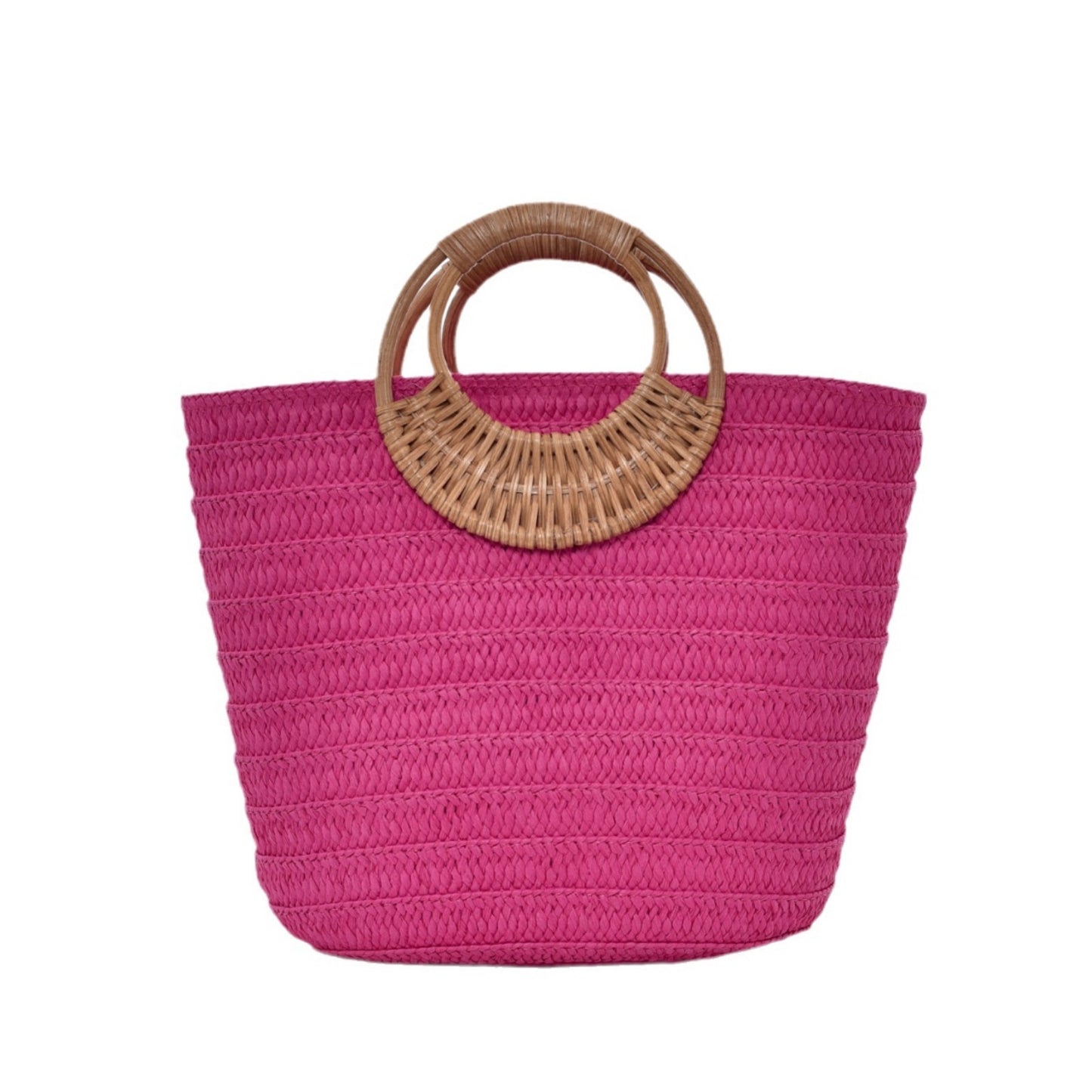 Bolso de mano de paja con diseño sencillo y asa redonda de gran capacidad para mujer