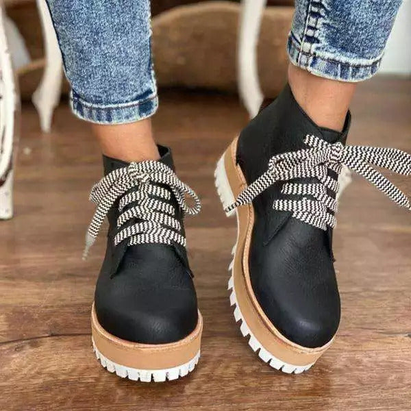 Botas Martin de viscosa de caña baja, con puntera redonda y tacón plano, para mujer, de color marrón