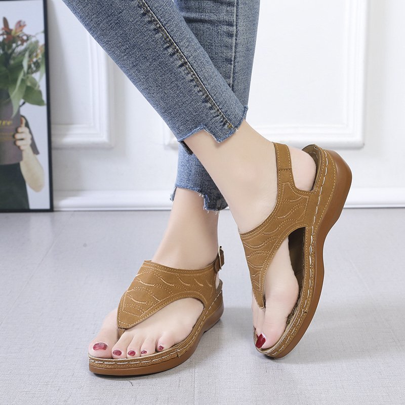 Sandalias casuales de cuña para mujer, chanclas de color liso