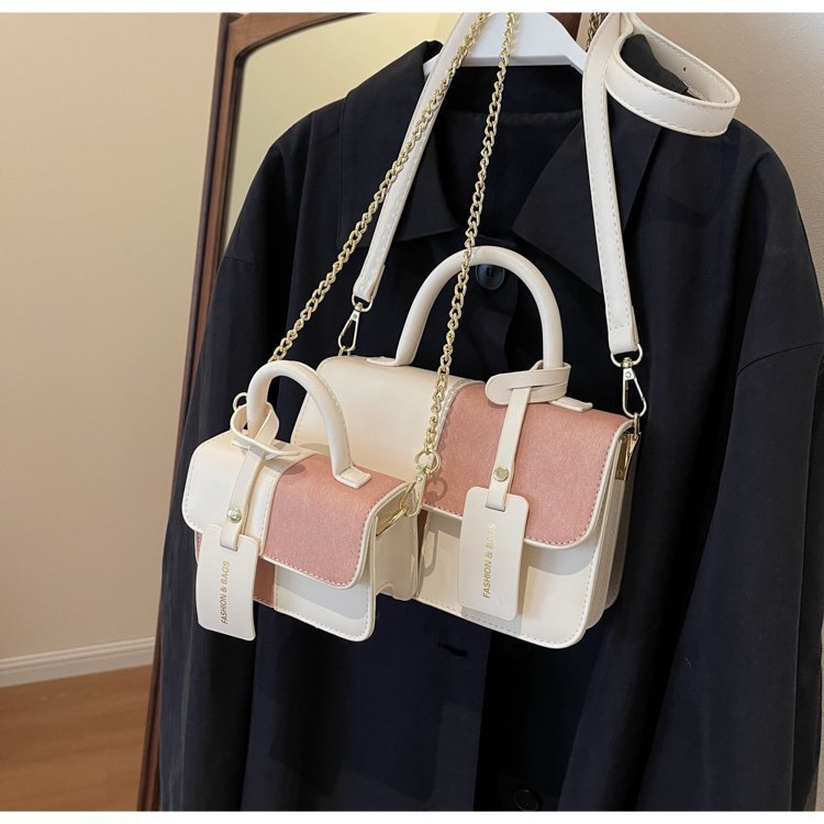 Crossbody Shoulder Bag With Contrasting Color Patchwork Compact Square Handbag