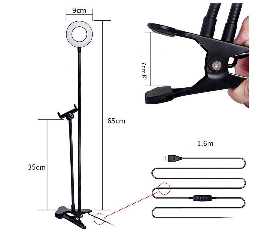Anillo de luz LED para selfies para transmisión en vivo, luz de maquillaje ajustable con soporte de 8 cm