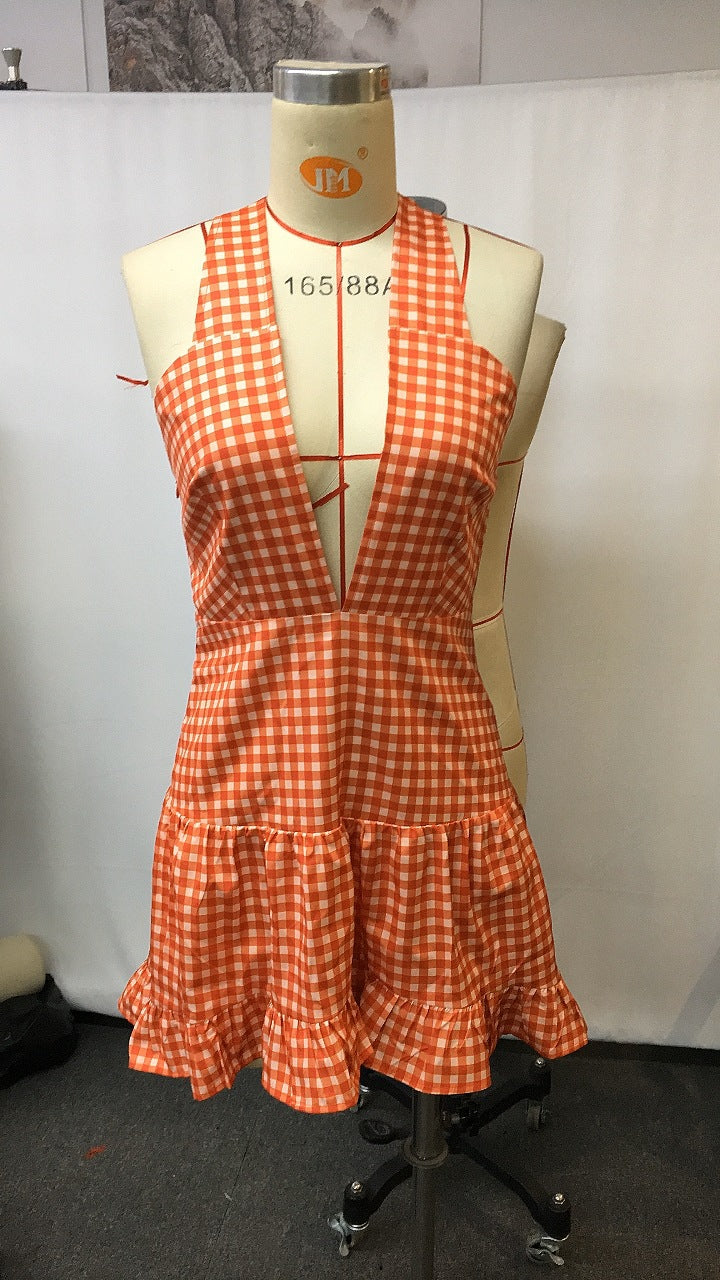 Minivestido informal a cuadros estilo vaquero retro del Oeste