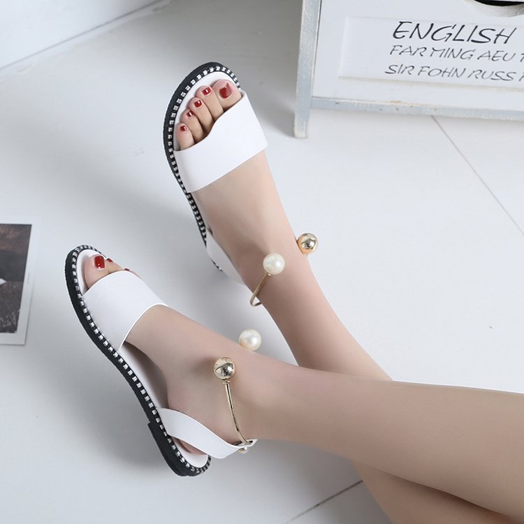 Sandals female pearl buckle